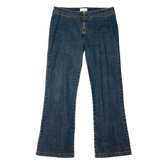 Vintage Soft Surroundings Denim Trousers Women L Large Retro Zip Front Wide Leg - Picture 1 of 13